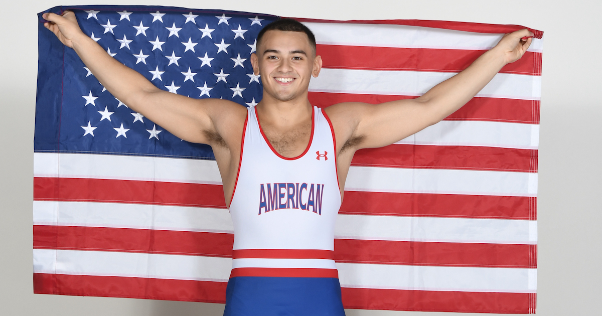 Wrestler with American Flag