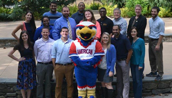 The American University mascot with student organization participants