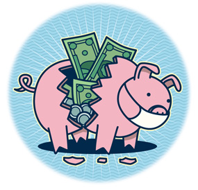 a piggy bank wearing a face mask