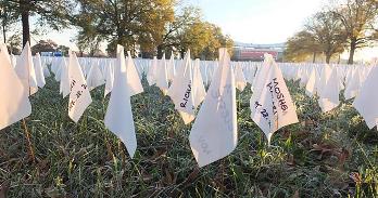 Artist Suzanne Firstenberg's 2020 exhibition outside of RFK Stadium commemorated those who died from COVID-19.